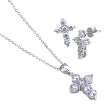 Load image into Gallery viewer, Sterling Silver Rhodium Plated Cross CZ Stud Earring and Necklace Set