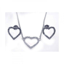 Load image into Gallery viewer, Sterling Silver Rhodium Plated Open Heart CZ Stud Earring and Necklace Set