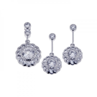 Sterling Silver Rhodium Plated Teardrop Channel CZ Dangling Stud Earring and Necklace Set