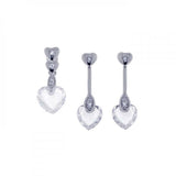 Sterling Silver Rhodium Plated Heart CZ Dangling Stud Earring and Necklace Set