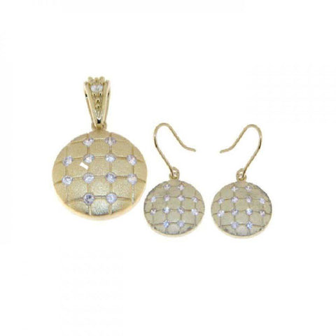 Sterling Silver Rhodium Plated Round Mosaic CZ Dangling HookEarring and Necklace Set