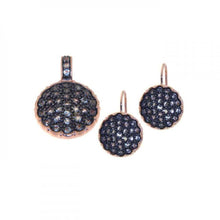 Load image into Gallery viewer, Sterling Silver Gold Plated Round Black CZ Lever Back Earring and Necklace Set