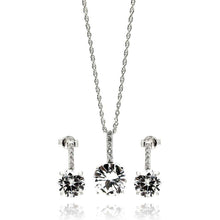 Load image into Gallery viewer, Sterling Silver Rhodium Plated Round CZ Dangling Earring and Necklace Set