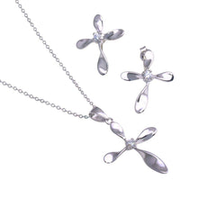 Load image into Gallery viewer, Sterling Silver Rhodium Plated Cross CZ Stud Earring and Necklace Set