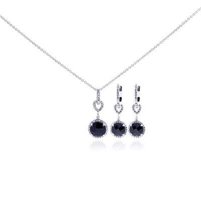 Sterling Silver Rhodium Plated Round CZ Dangling Lever Back Earring and Necklace Set