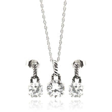 Load image into Gallery viewer, Sterling Silver Rhodium Plated Round CZ Dangling Stud Earring and Necklace Set