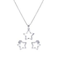 Load image into Gallery viewer, Sterling Silver Rhodium Plated Open Star CZ Stud Earring and Necklace Set