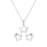 Sterling Silver Rhodium Plated Open Star CZ Stud Earring and Necklace Set