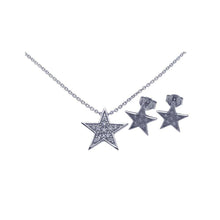 Load image into Gallery viewer, Sterling Silver Rhodium Plated Star CZ Stud Earring and Necklace Set