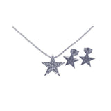 Sterling Silver Rhodium Plated Star CZ Stud Earring and Necklace Set