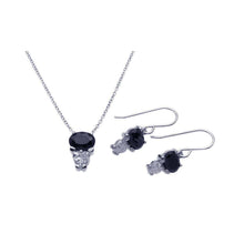 Load image into Gallery viewer, Sterling Silver Rhodium Plated Black CZ Dangling Hook Earring and Necklace Set