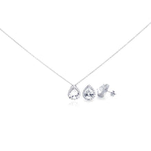 Load image into Gallery viewer, Sterling Silver Rhodium Plated Clear Teardrop CZ Stud Earring and Necklace Set