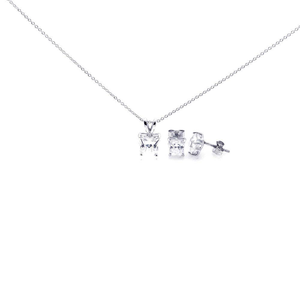 Sterling Silver Rhodium Plated Butterfly shape CZ Stud Earring and Necklace Set