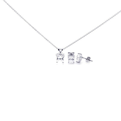 Sterling Silver Rhodium Plated Butterfly shape CZ Stud Earring and Necklace Set