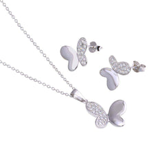 Load image into Gallery viewer, Sterling Silver Rhodium Plated Butterfly CZ Stud Earring and Necklace Set