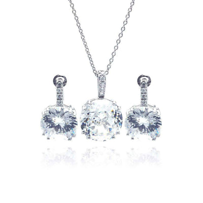 Sterling Silver Rhodium Plated Circle CZ Stud Earring and Necklace Set