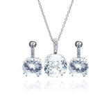 Sterling Silver Rhodium Plated Circle CZ Stud Earring and Necklace Set