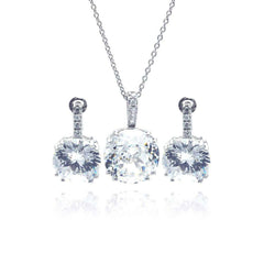 Sterling Silver Rhodium Plated Circle CZ Stud Earring and Necklace Set