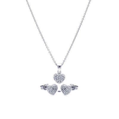 Sterling Silver Rhodium Plated Heart CZ Stud Earring and Necklace Set