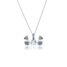 Load image into Gallery viewer, Sterling Silver Rhodium Plated Round CZ Stud Earring and Necklace Set