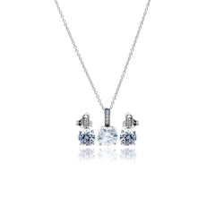 Sterling Silver Rhodium Plated Round CZ Stud Earring and Necklace Set