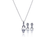 Sterling Silver Rhodium Plated Teardrop CZ Dangling Stud Earring and Necklace Set