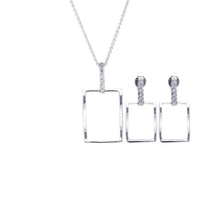 Load image into Gallery viewer, Sterling Silver Rhodium Plated Open Square CZ Dangling Stud Earring and Necklace Set