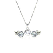 Load image into Gallery viewer, Sterling Silver Rhodium Plated Round CZ Stud Earring and Necklace Set