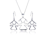 Sterling Silver Rhodium Plated Open Girl CZ Dangling Hook Earring and Necklace Set
