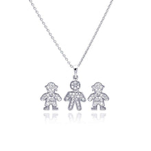 Load image into Gallery viewer, Sterling Silver Rhodium Plated Open Filigree CZ Boy Stud Earring and Necklace Set