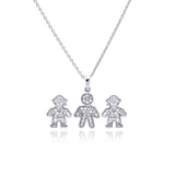 Sterling Silver Rhodium Plated Open Filigree CZ Boy Stud Earring and Necklace Set