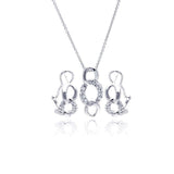 Sterling Silver Rhodium Plated Open Circle Link CZ Lever Back Earring and Necklace Set