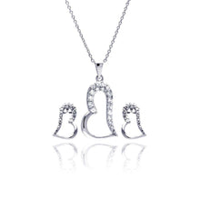 Load image into Gallery viewer, Sterling Silver Rhodium Plated Open Heart CZ Stud Earring and Necklace Set