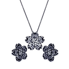 Load image into Gallery viewer, Sterling Silver Black Rhodium Plated Flower White Enamel CZ Stud Earring and Necklace Set