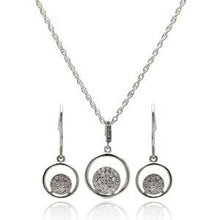 Load image into Gallery viewer, Sterling Silver Rhodium Plated Open Circle Micro Pave CZ Hook Earring and Necklace Set