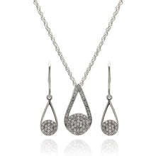 Load image into Gallery viewer, Sterling Silver Rhodium Plated Open Teardrop CZ Dangling Hook Earring and Necklace Set