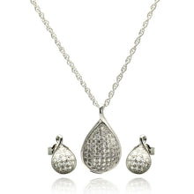 Load image into Gallery viewer, Sterling Silver Rhodium Plated Teardrop CZ Stud Earring and Necklace Set