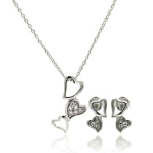 Load image into Gallery viewer, Sterling Silver Rhodium Plated Multiple Open Heart CZ Dangling Stud Earring and Necklace Set