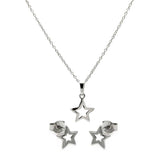 Sterling Silver Rhodium Plated Open Star CZ Stud Earring and Necklace Set
