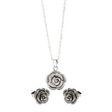 Sterling Silver Rhodium Plated Flower CZ Stud Earring and Necklace Set