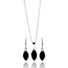 Load image into Gallery viewer, Sterling Silver Rhodium Plated Black Marqui CZ Dangling Lever Back Earring and Necklace Set