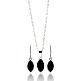 Sterling Silver Rhodium Plated Black Marqui CZ Dangling Lever Back Earring and Necklace Set