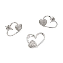 Load image into Gallery viewer, Sterling Silver Rhodium Plated Open Heart CZ Stud Earring and Necklace Set