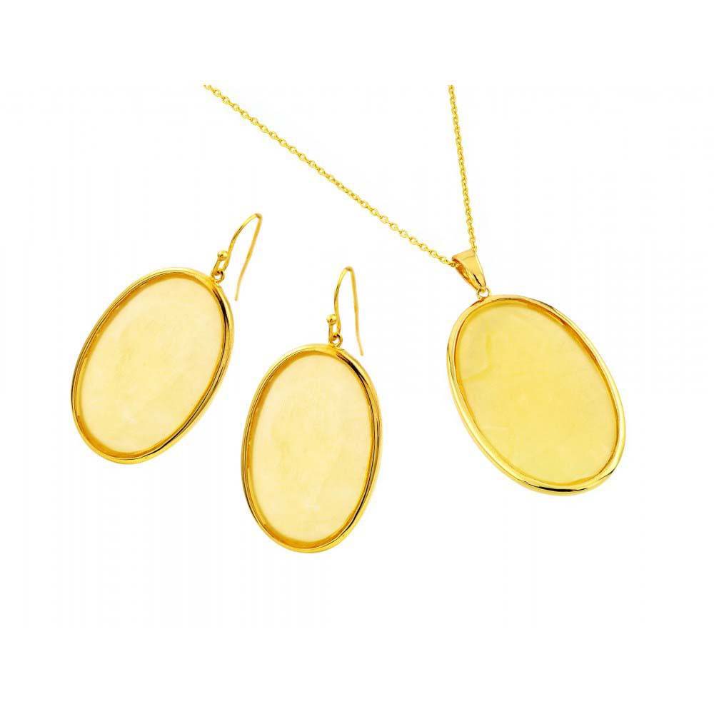 Sterling Silver Gold Plated Oval Dangling Hook Earring and Necklace Set