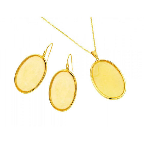 Sterling Silver Gold Plated Oval Dangling Hook Earring and Necklace Set