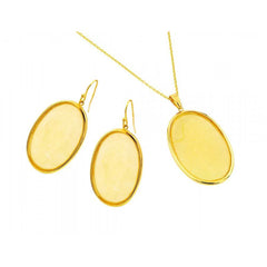 Sterling Silver Gold Plated Oval Dangling Hook Earring and Necklace Set