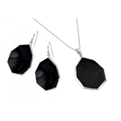 Sterling Silver Rhodium Plated Teardrop Octagon Dangling Hook Earring and Necklace Set