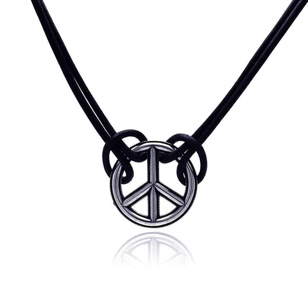 Sterling Silver Oxidized Peace Necklace