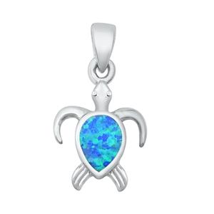 Sterling Silver Lab Opal Sea Turtle Pendant