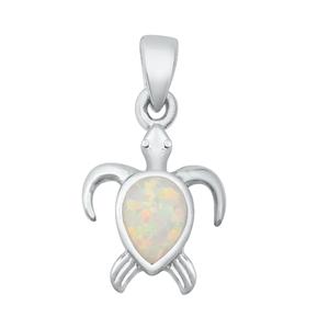 Sterling Silver Lab Opal Sea Turtle Pendant